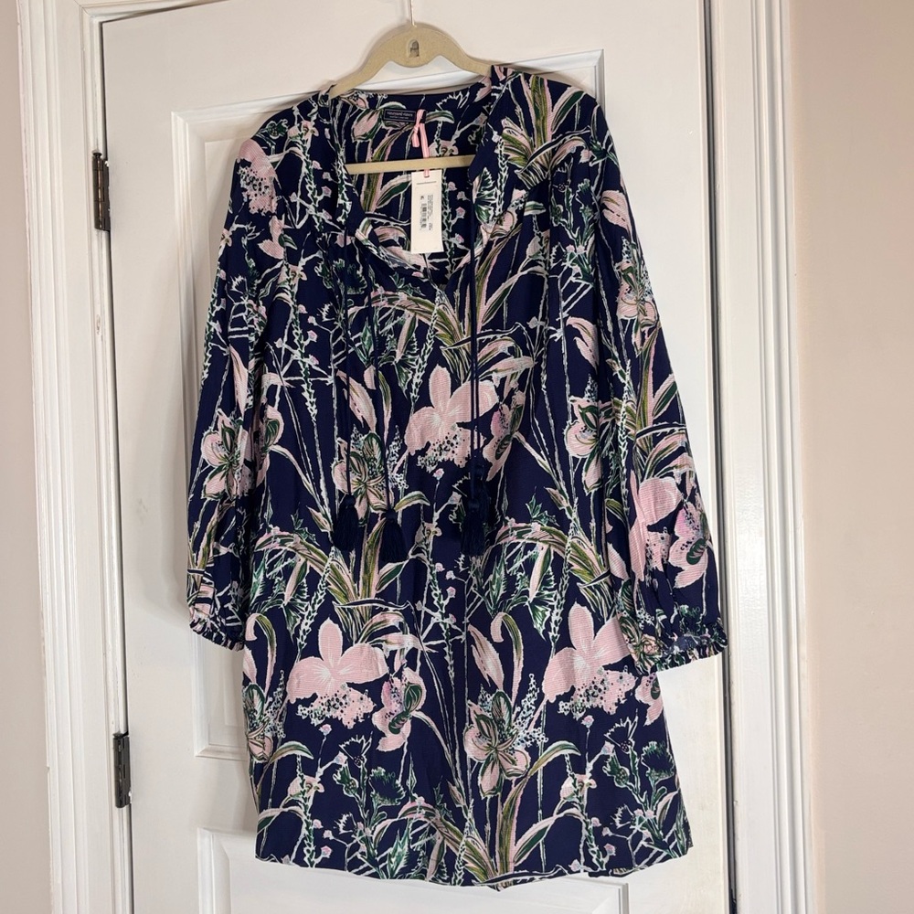 Vineyard Vines Floral Navy and Pink Dress